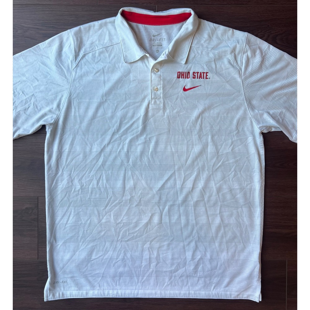 Nike Ohio State Buckeyes Dri-FIT Polo Shirt Mens XL White Striped Golf Top
